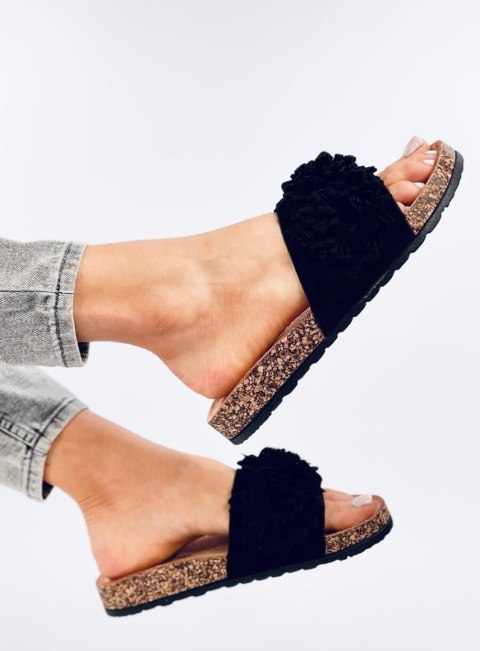 Klapki korkowe z kwiatami SISSY BLACK Klapki korkowe z kwiatami SISSY BLACK